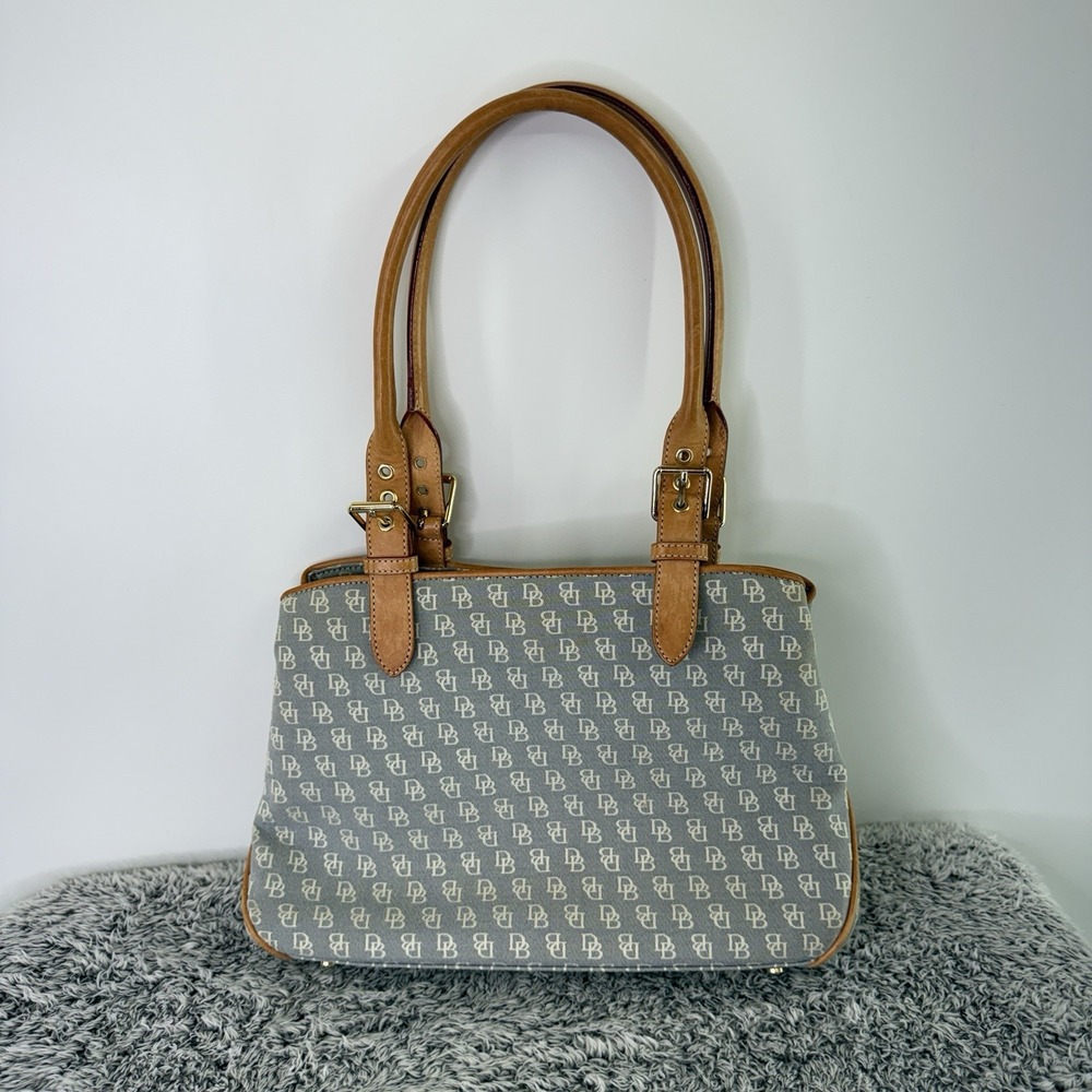 Dooney & Bourke Purse Canvas with Leather Trim Double Handle (Needs Zipper Pull)